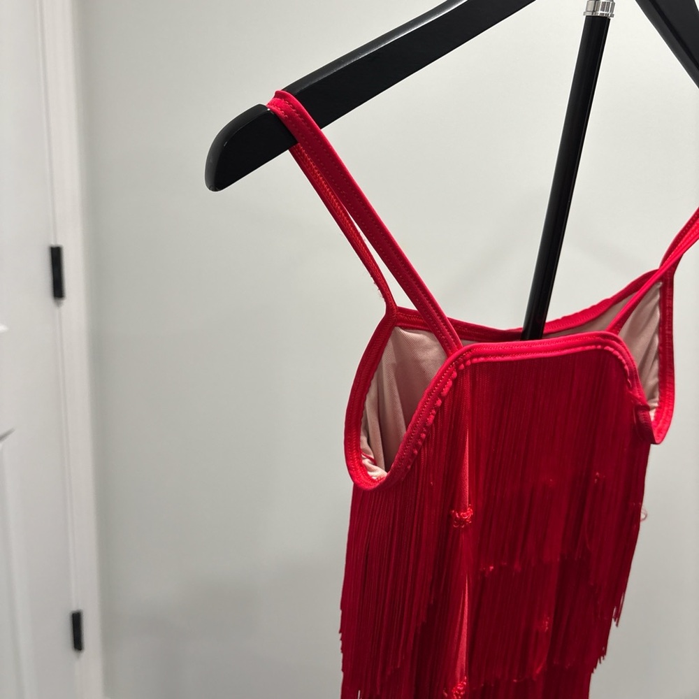 balera Red Fringe Slip Mini Dress/long tank - Picture 3 of 5